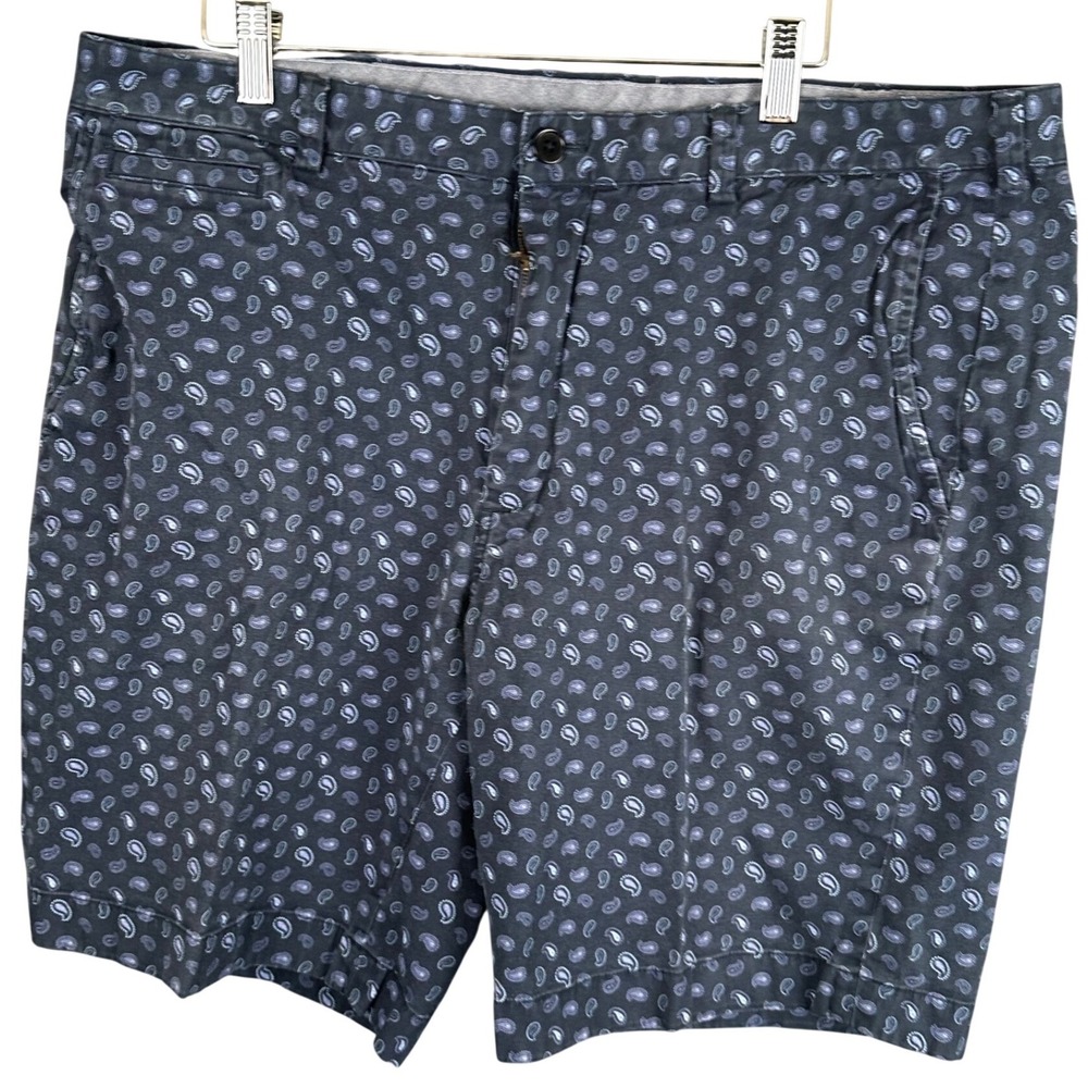 Brooks Brothers Mens Paisley Bermuda Shorts Navy Blue Cotton Stretch Size 38